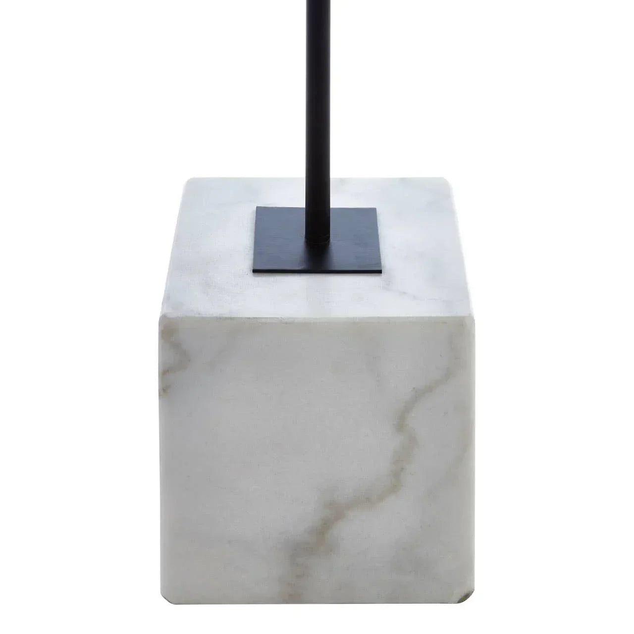 White marble lamp base with black metal rod in minimalist style