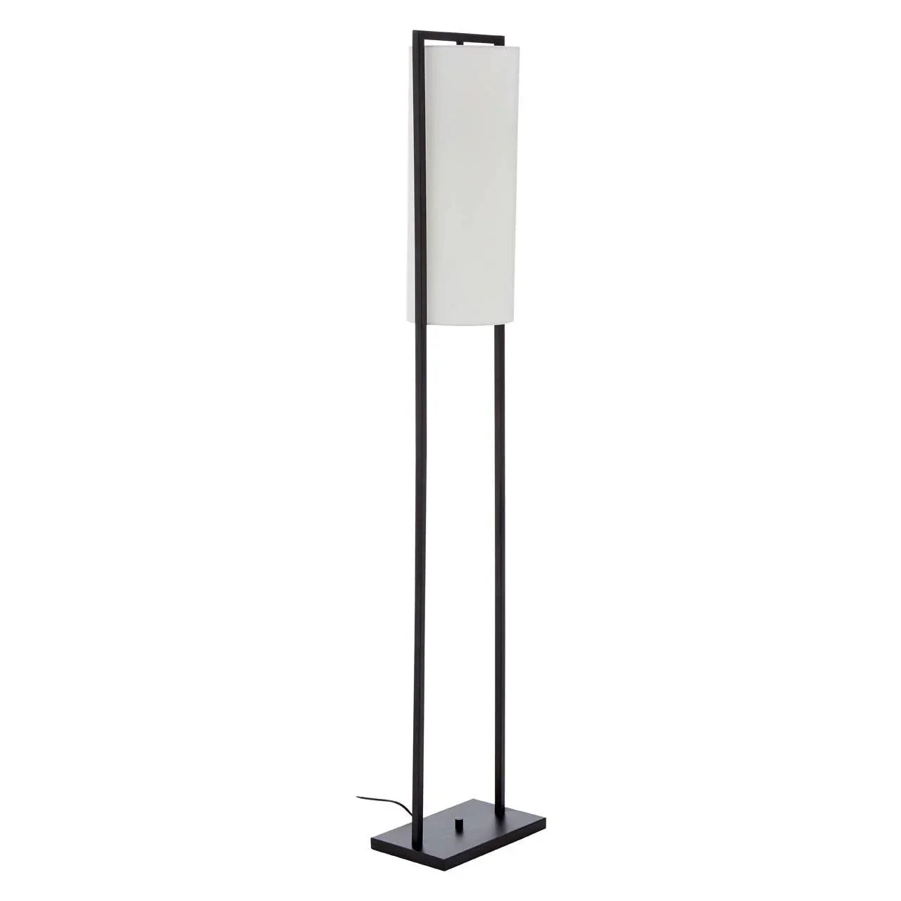 Modern floor lamp with white rectangular shade and black metal base