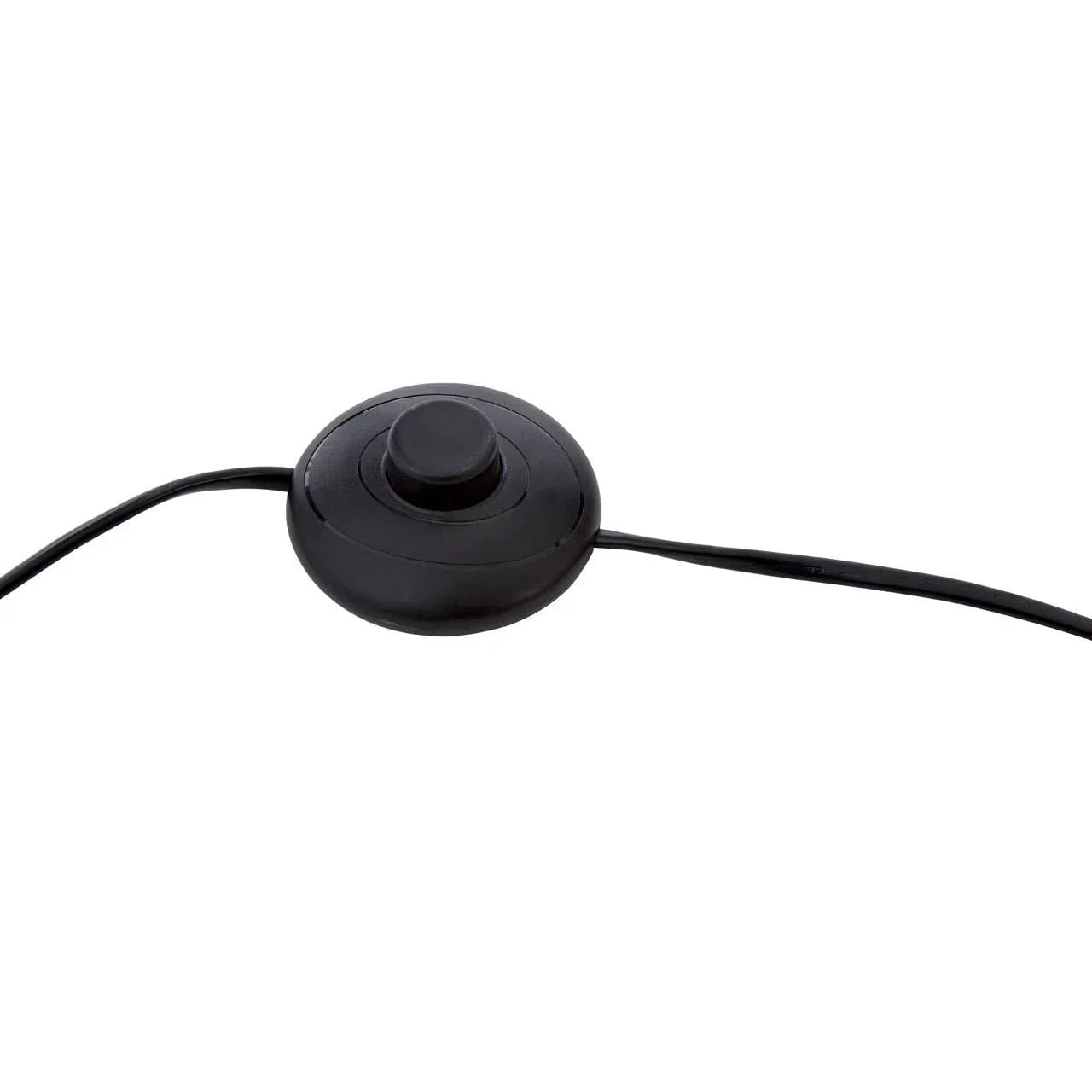 Black floor lamp foot switch with round button and attached electrical cord