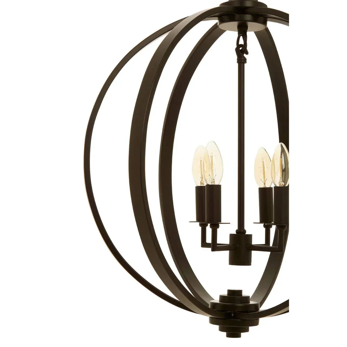 Black metal orb pendant light with exposed bulbs, modern ceiling lighting fixture