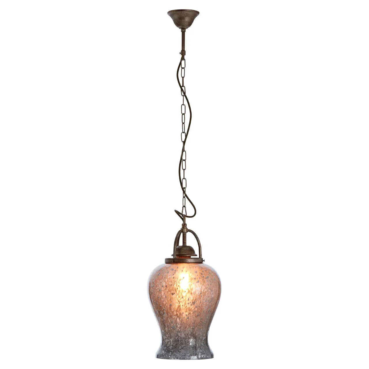Vintage glass pendant light with bronze chain and textured glass shade