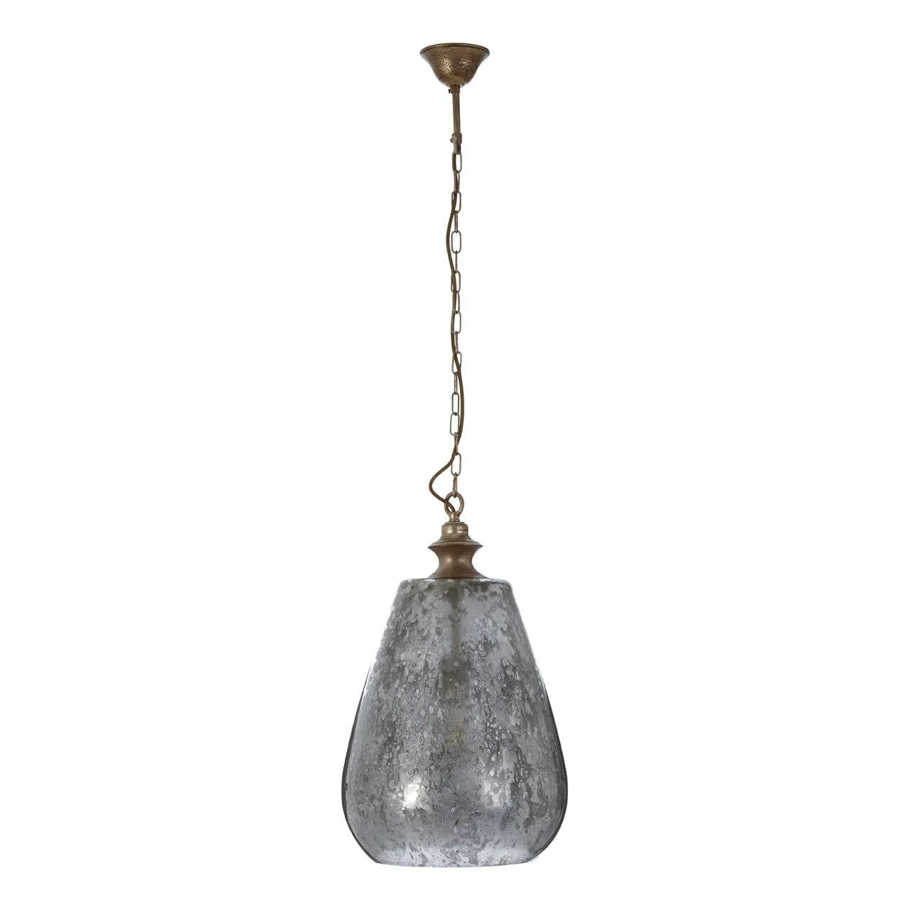 Antique style glass pendant light with metal chain and mottled grey finish