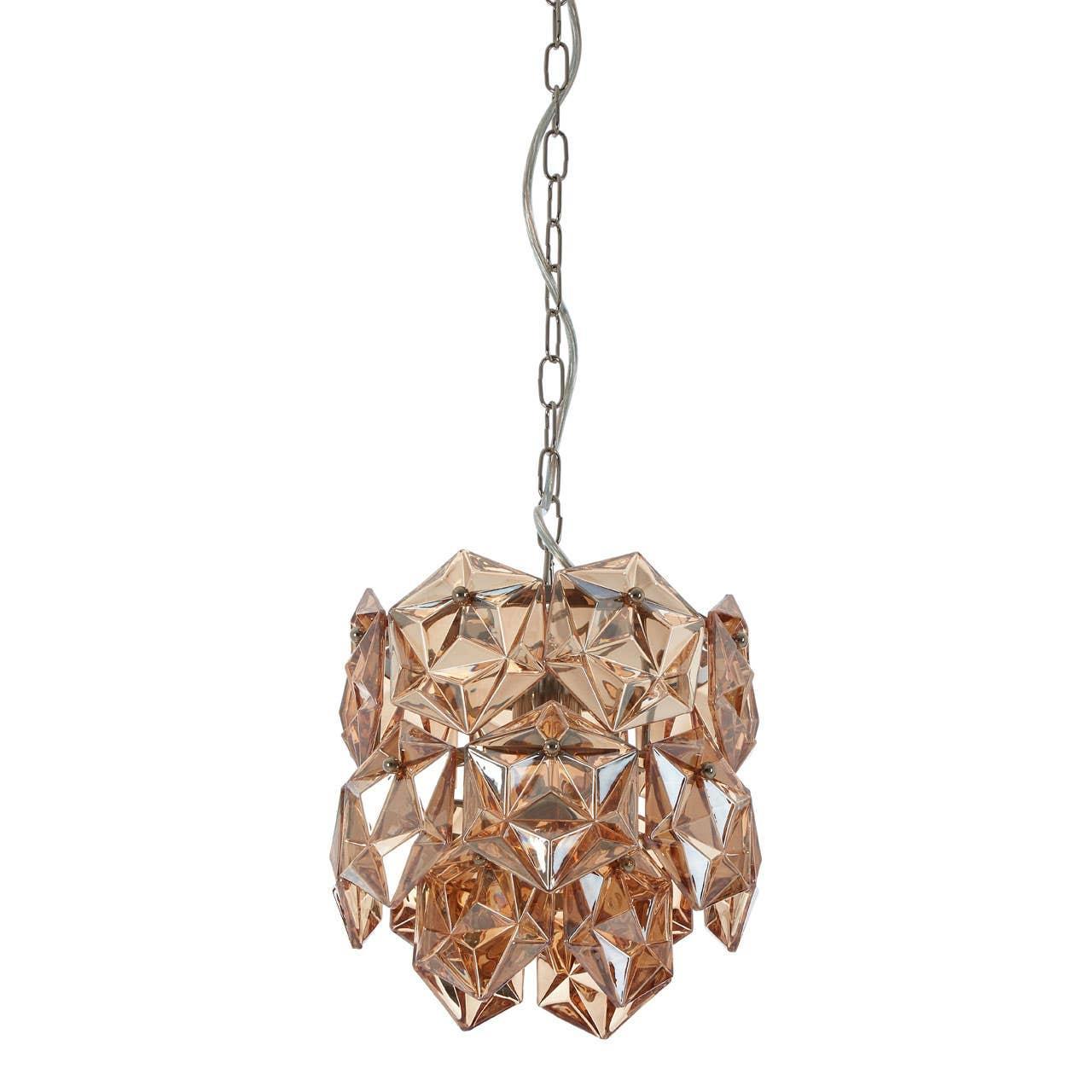 Gold geometric glass pendant light with chrome chain for modern dining room or hallway