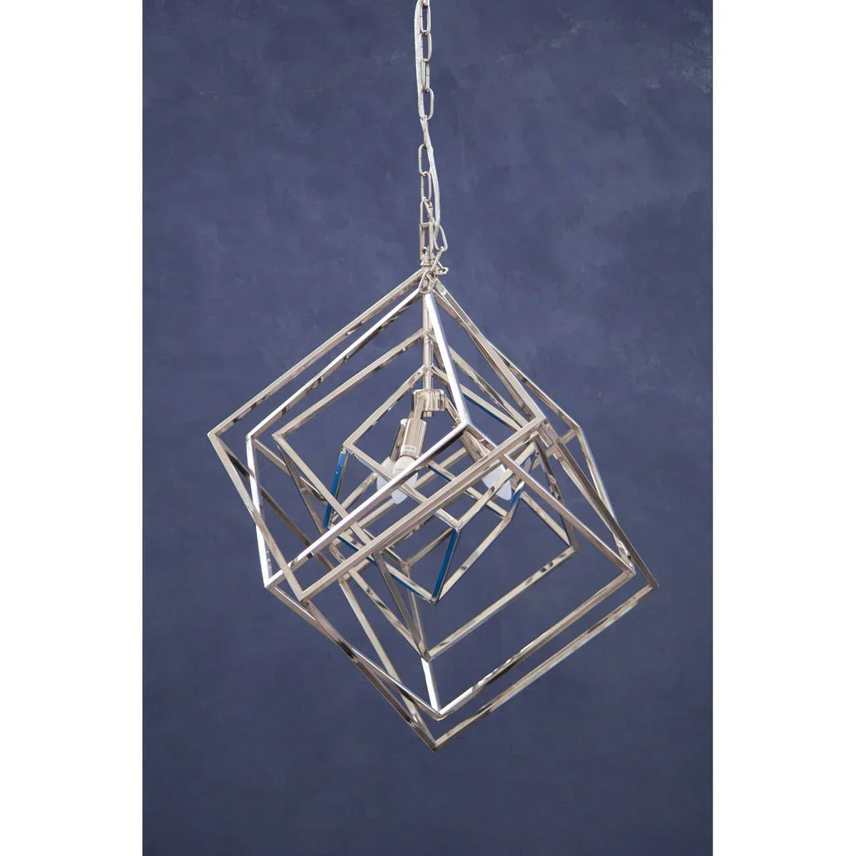 Contemporary chrome geometric pendant light with open square metal frames