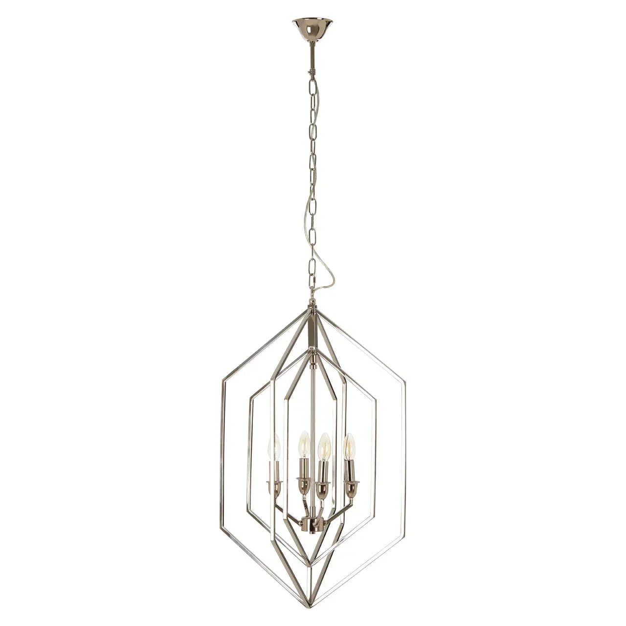 Modern metal geometric pendant light with exposed bulbs and silver finish