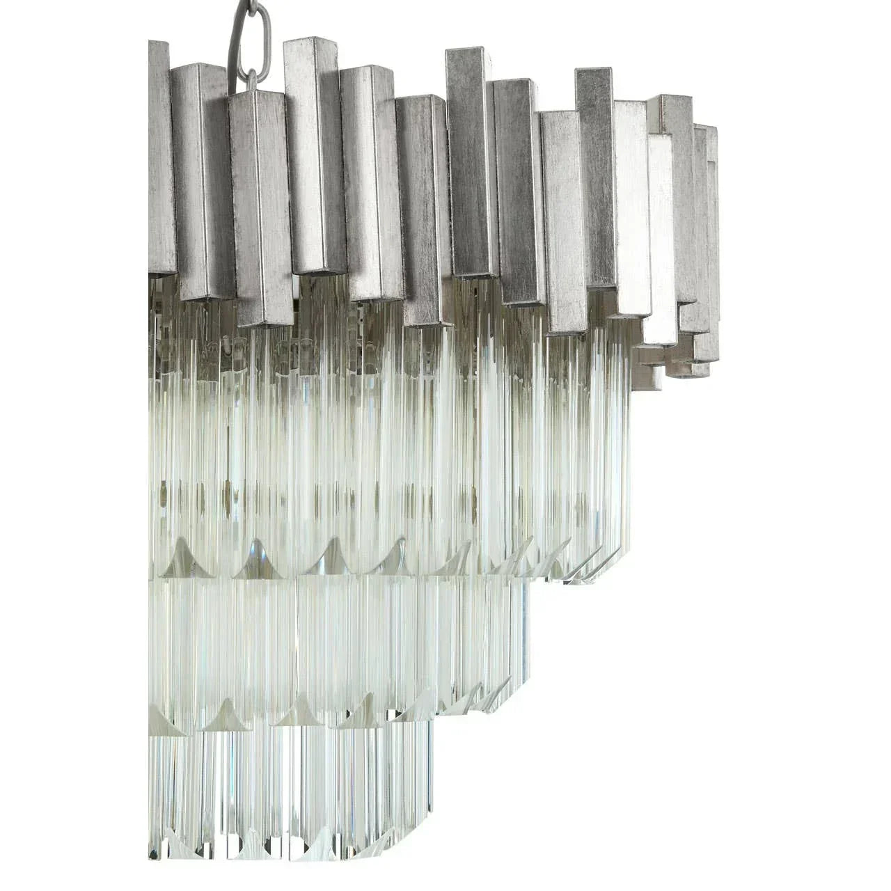 Modern crystal chandelier with tiered glass rods and brushed metal finish