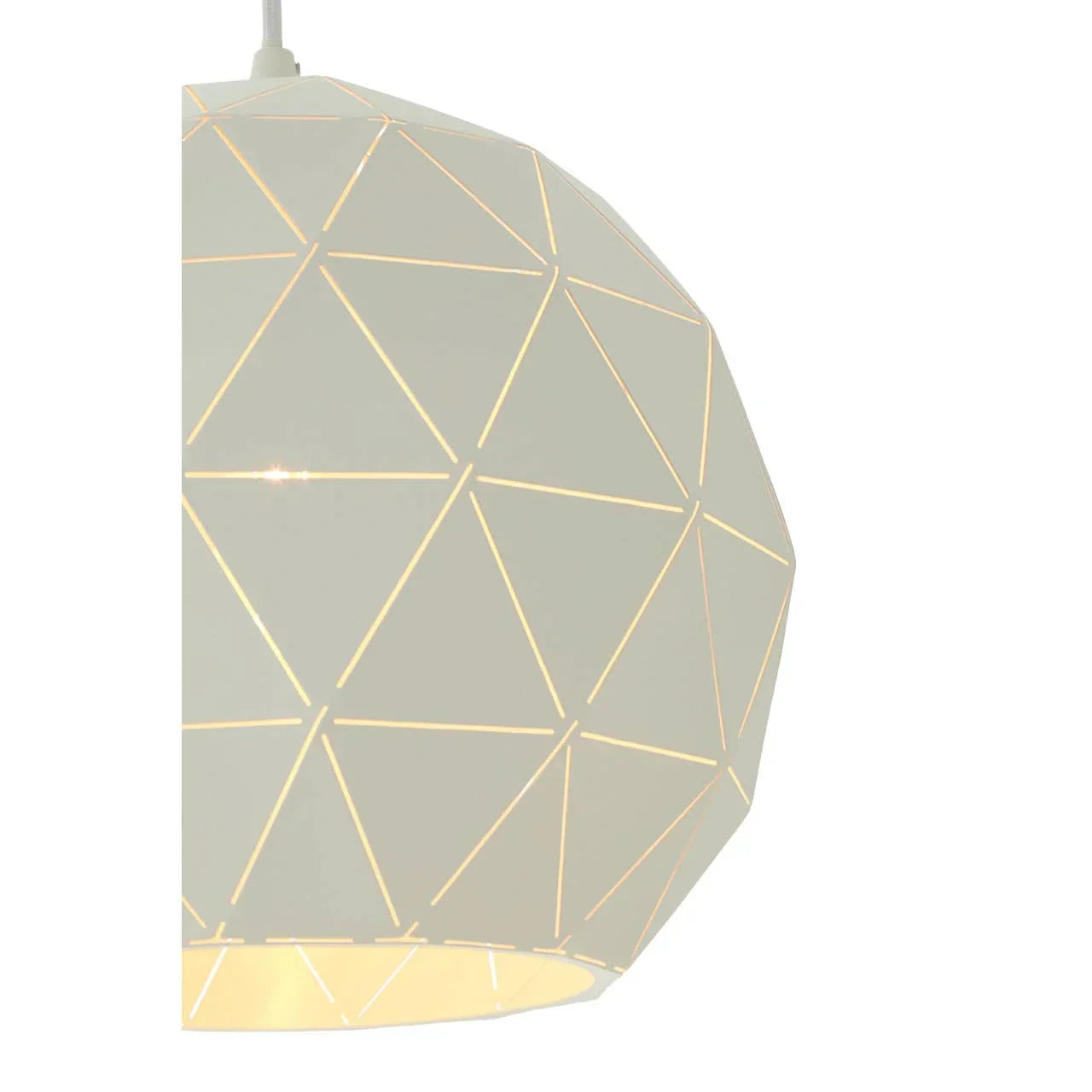 White geometric pendant light shade with triangular cutout pattern