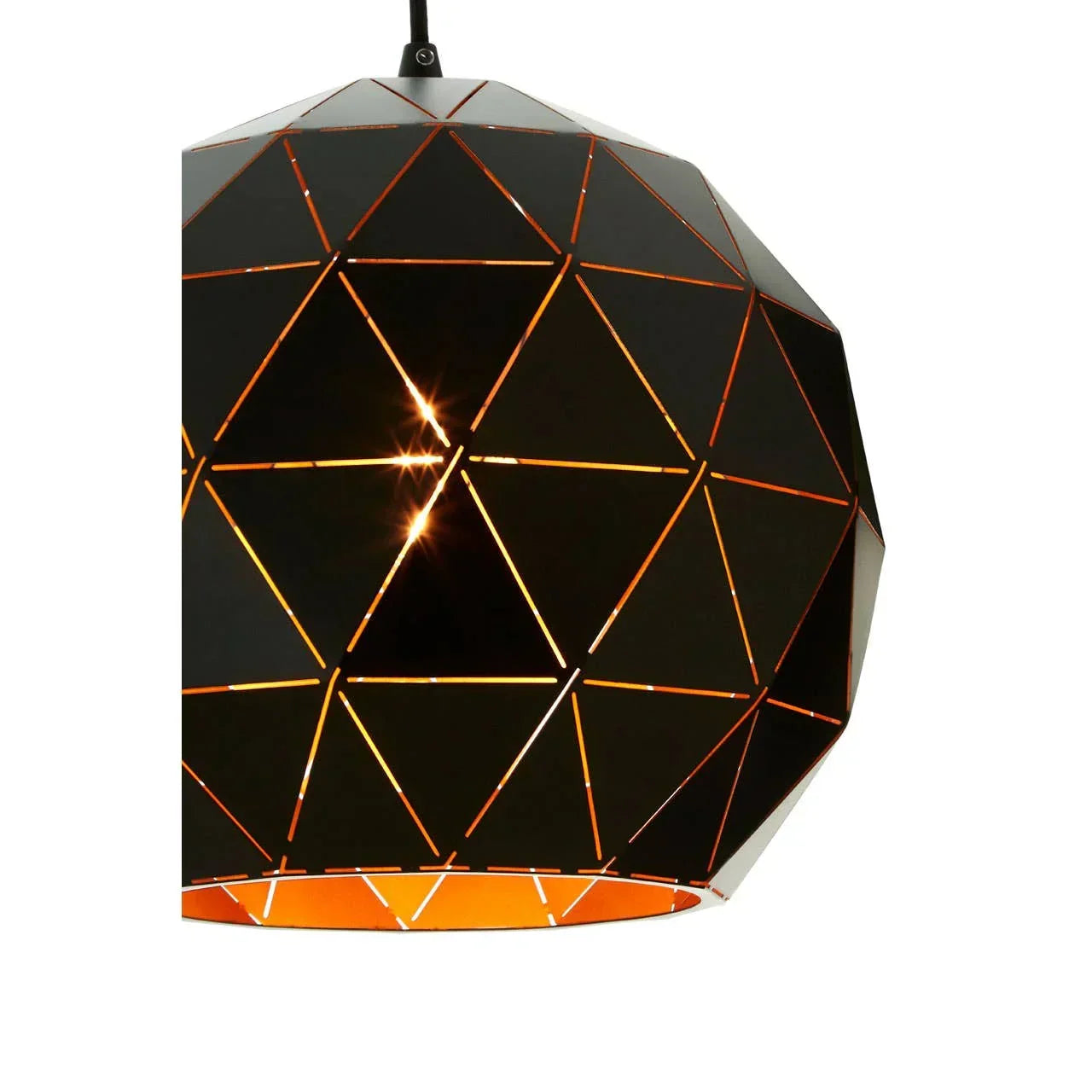 Black geometric pendant light shade with gold interior and cut-out triangle design