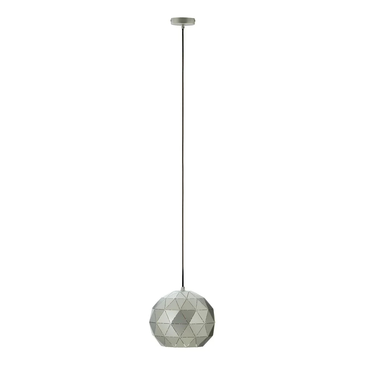 Geometric pendant ceiling light with faceted grey metal shade and long black cord