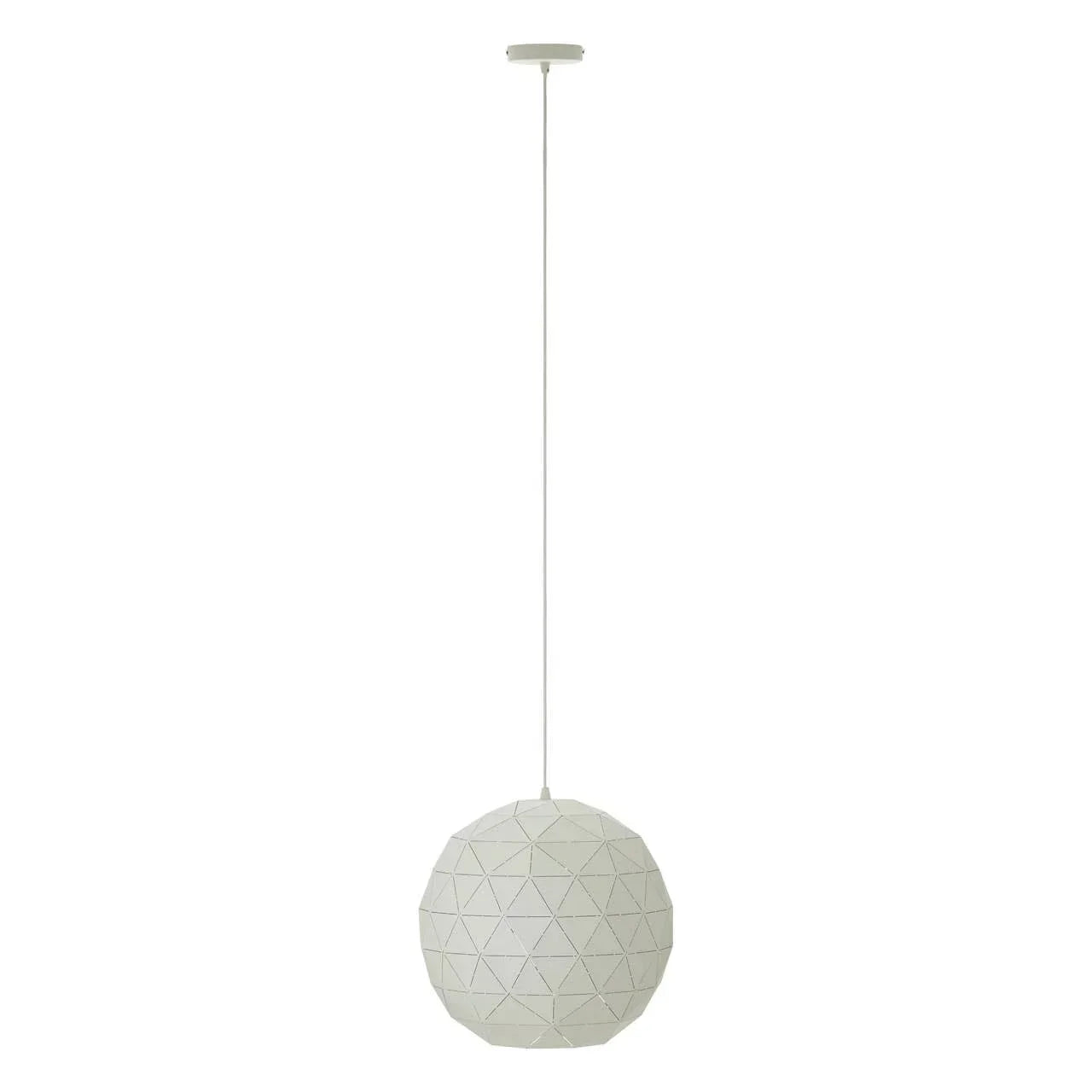 White geometric pendant ceiling light with textured spherical shade