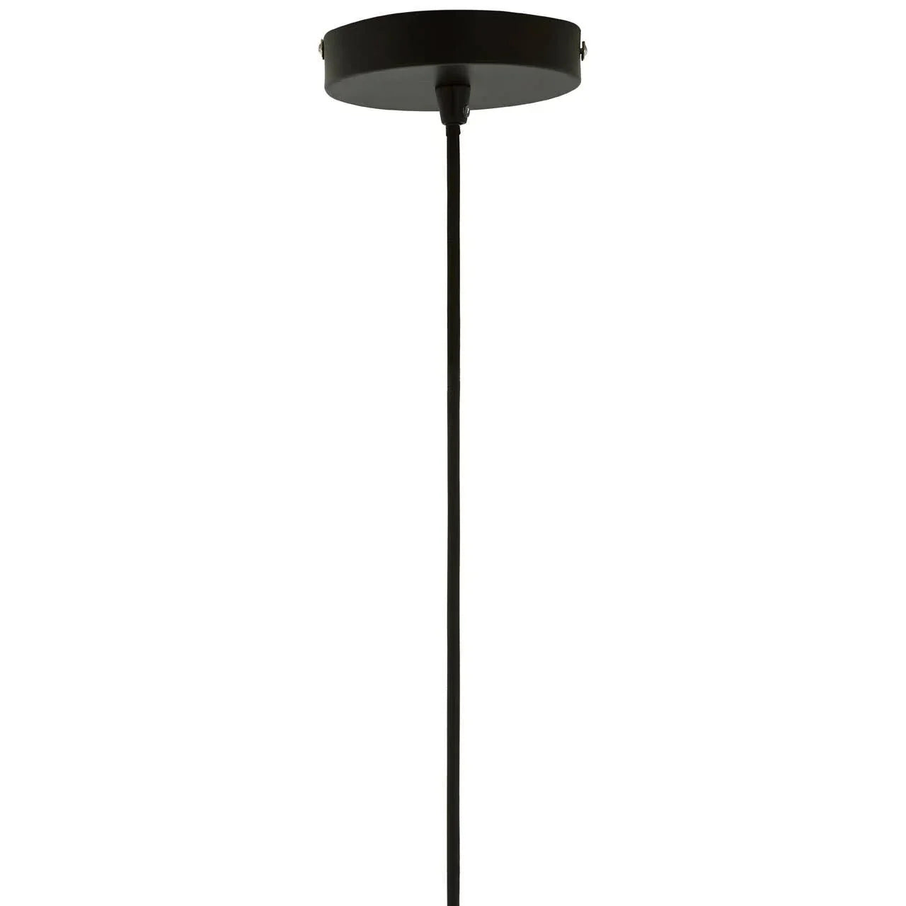 Black metal ceiling canopy with pendant light cable, viewed from below