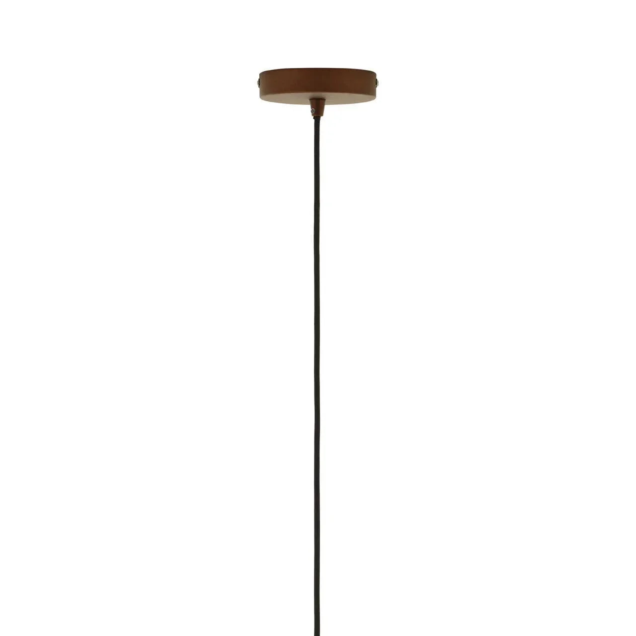 Brown pendant light ceiling rose with black hanging cable, minimalist lighting fitting