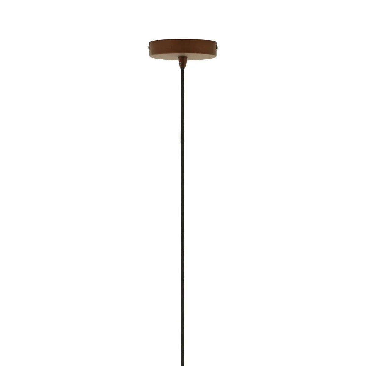 Brown pendant light ceiling rose with black hanging cable, minimalist lighting fitting