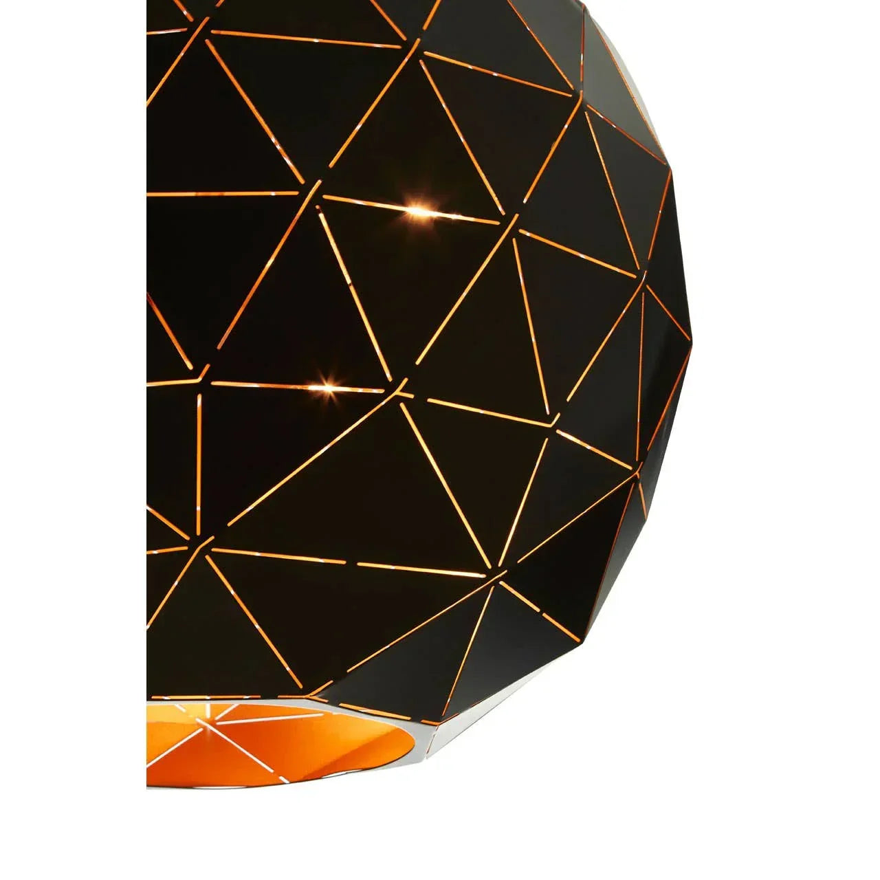 Geometric black pendant light with gold interior and cut-out triangle pattern detail