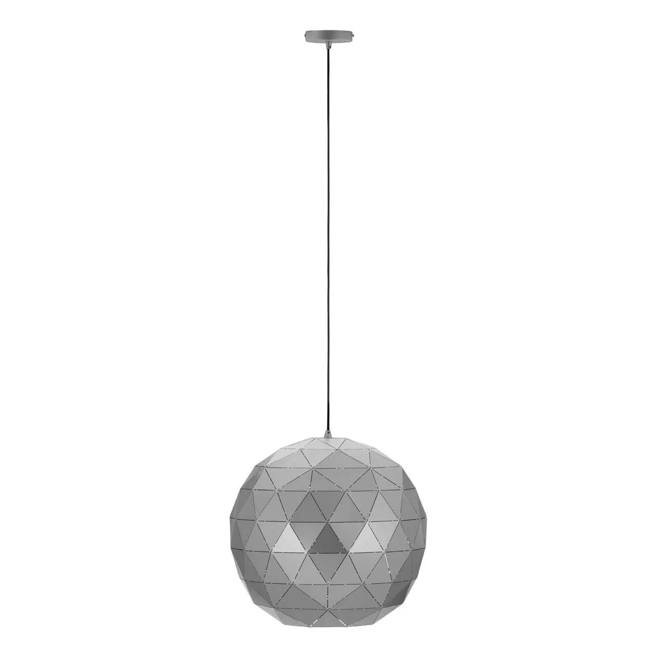 Geometric dome pendant light with faceted metal shade and black ceiling cord