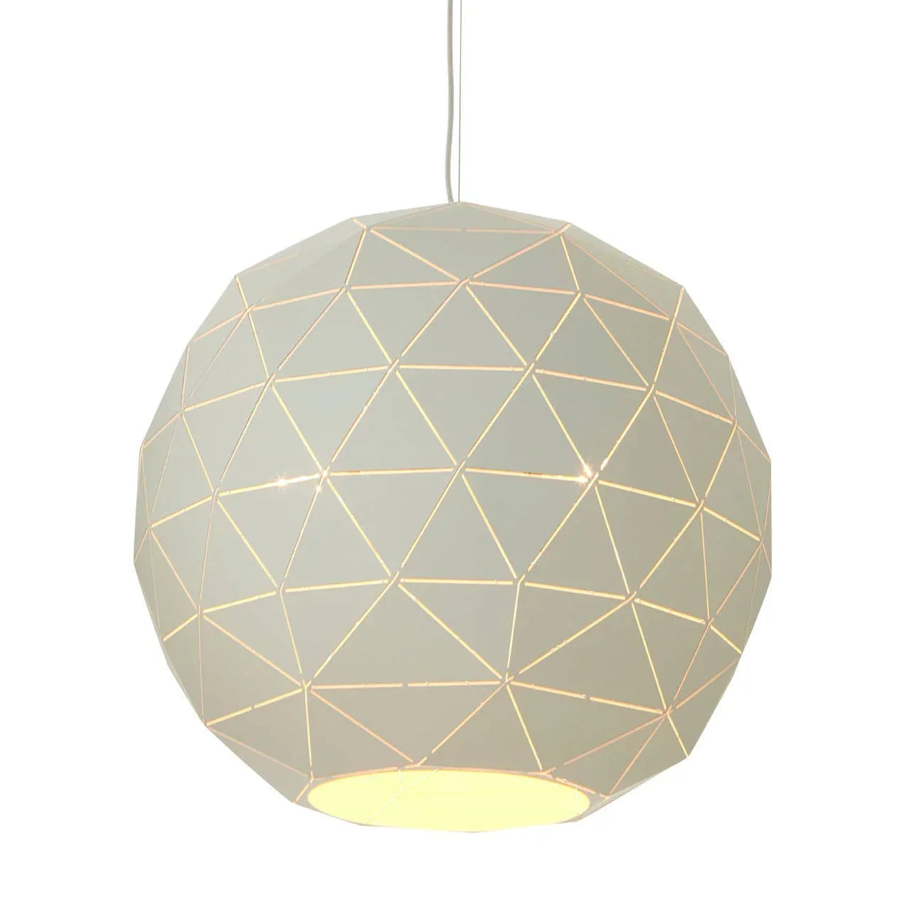 White geometric pendant light shade with cutout triangle pattern, modern ceiling lighting