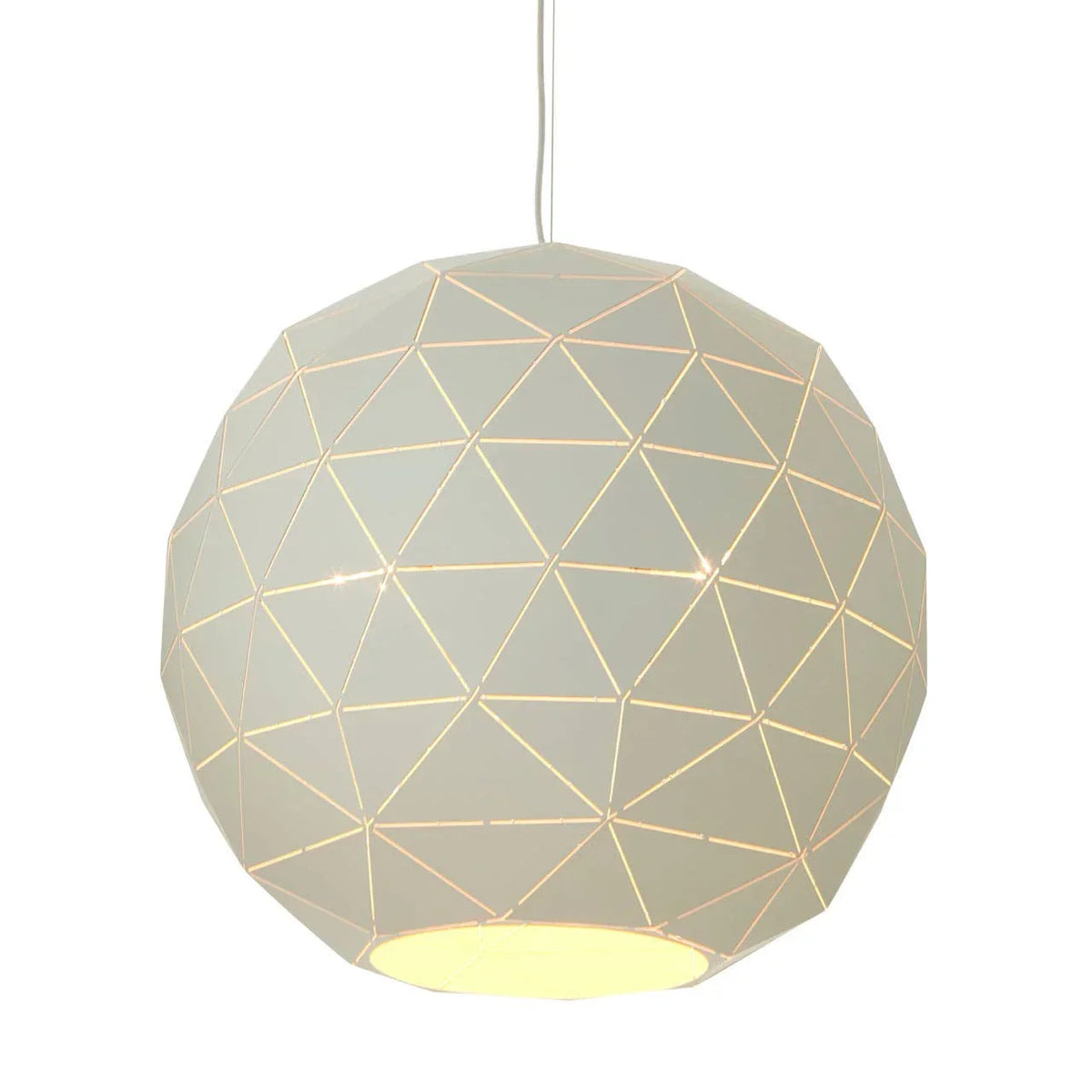 White geometric pendant light shade with cutout triangle pattern, modern ceiling lighting