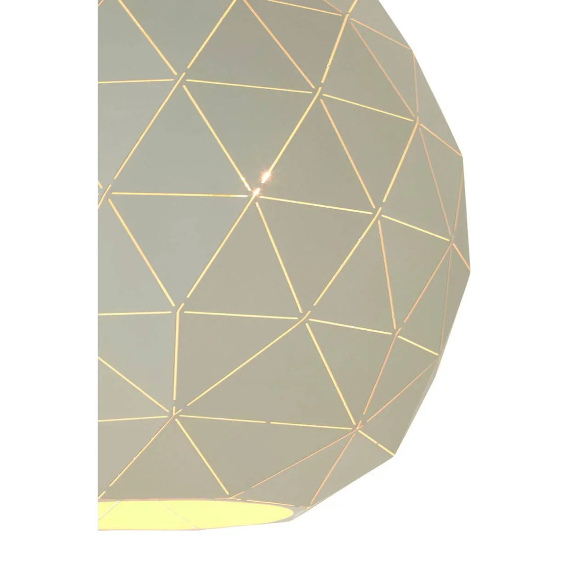 Geometric pendant light shade with white finish and triangular cut-out pattern, close-up view