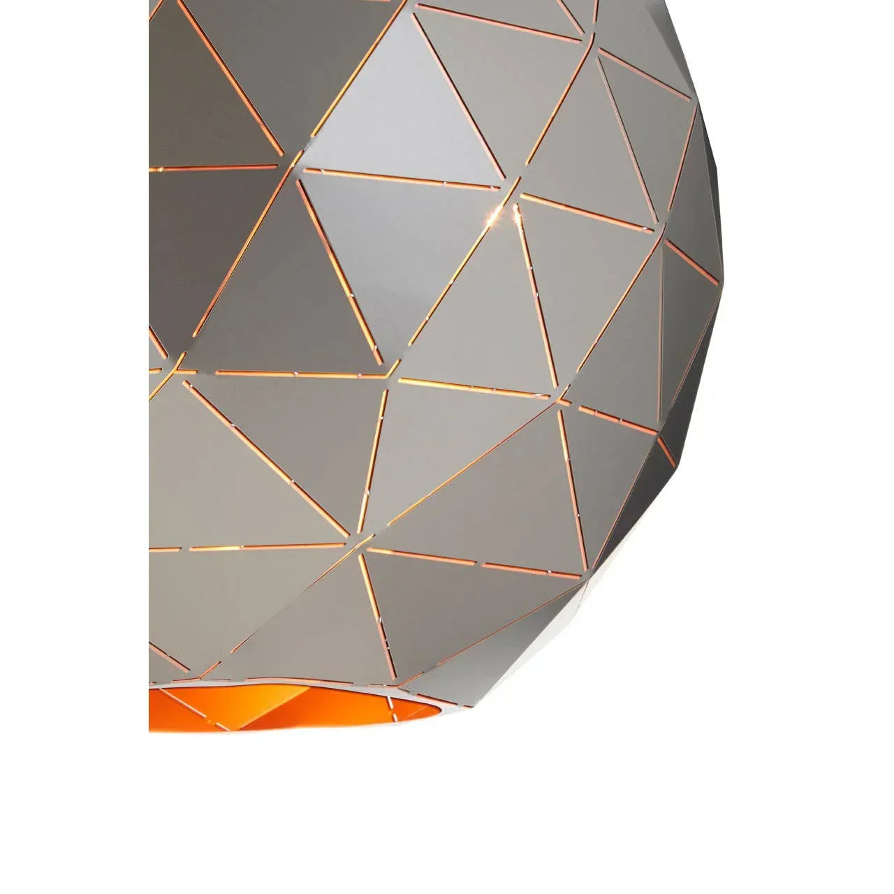 Geometric metal lampshade with triangular cutouts and warm interior glow