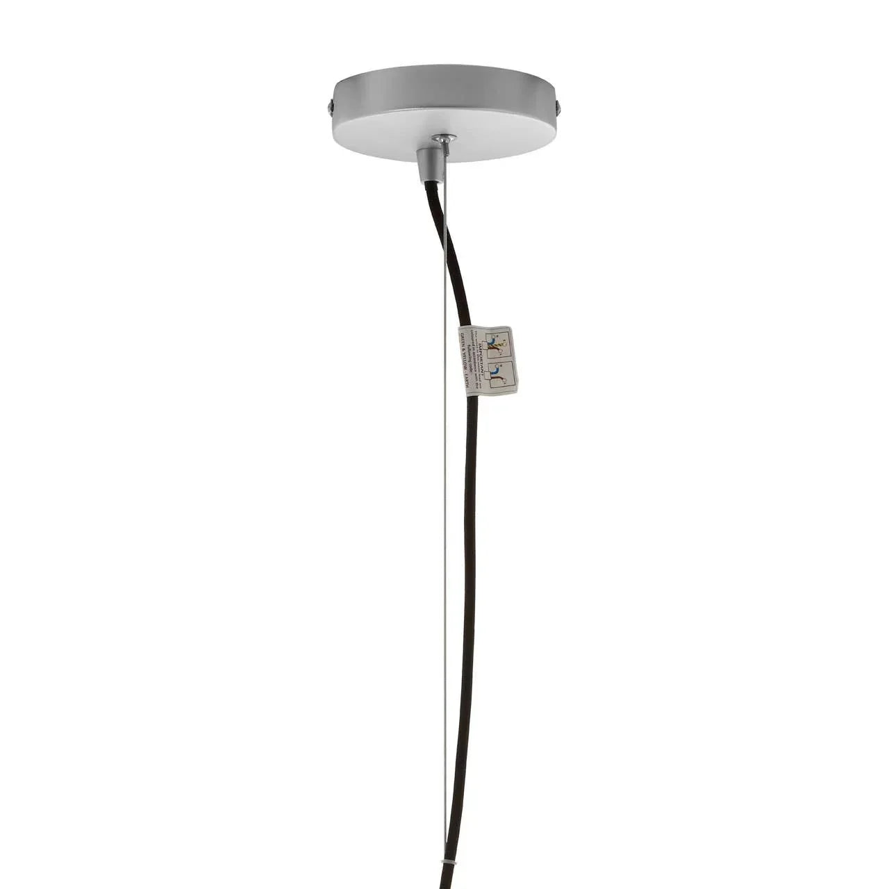 Ceiling pendant light fixture with silver canopy and black cable detail