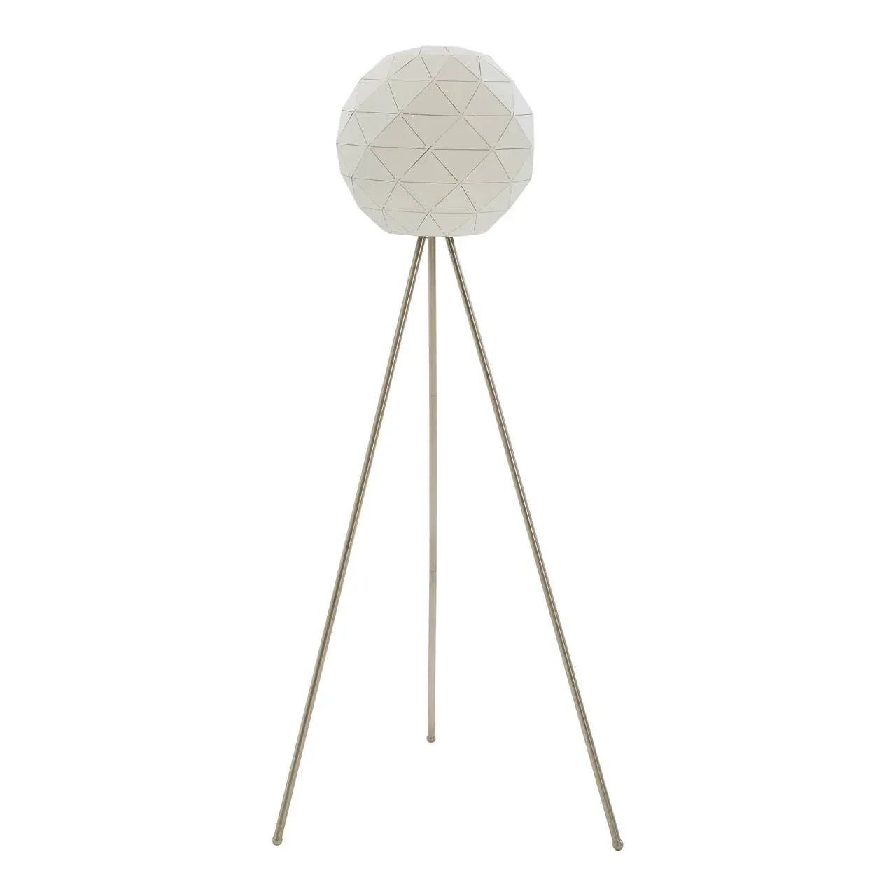 Modern tripod floor lamp with geometric white shade and slim metal legs