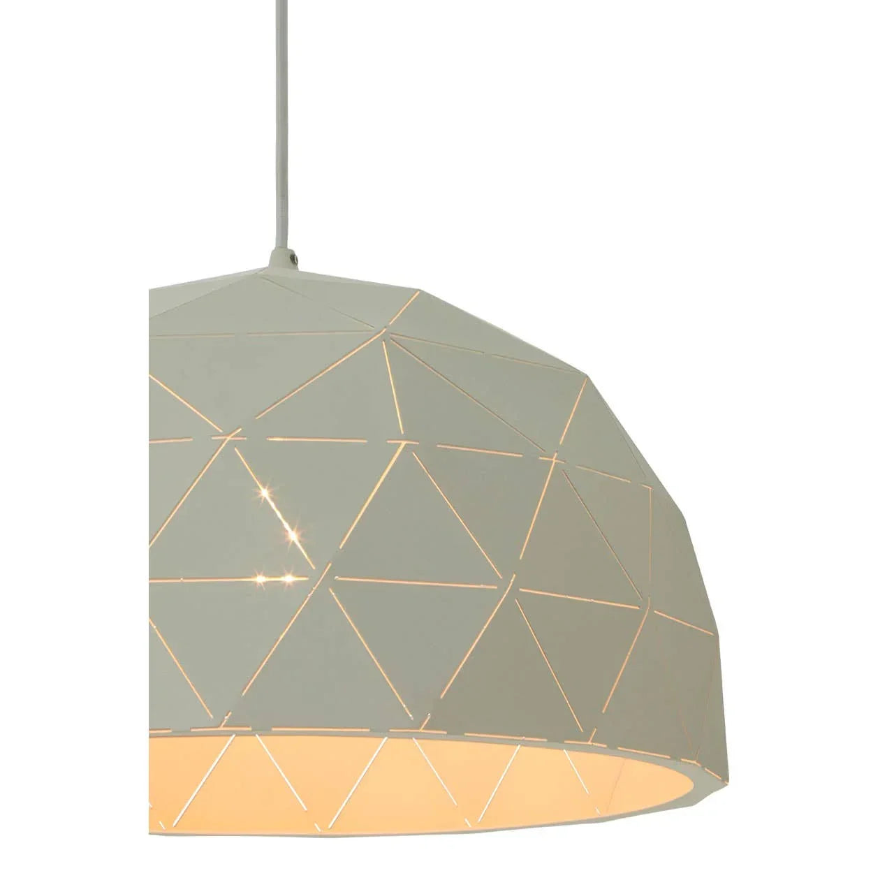 Geometric pendant light shade with cut out patterns and soft white glow