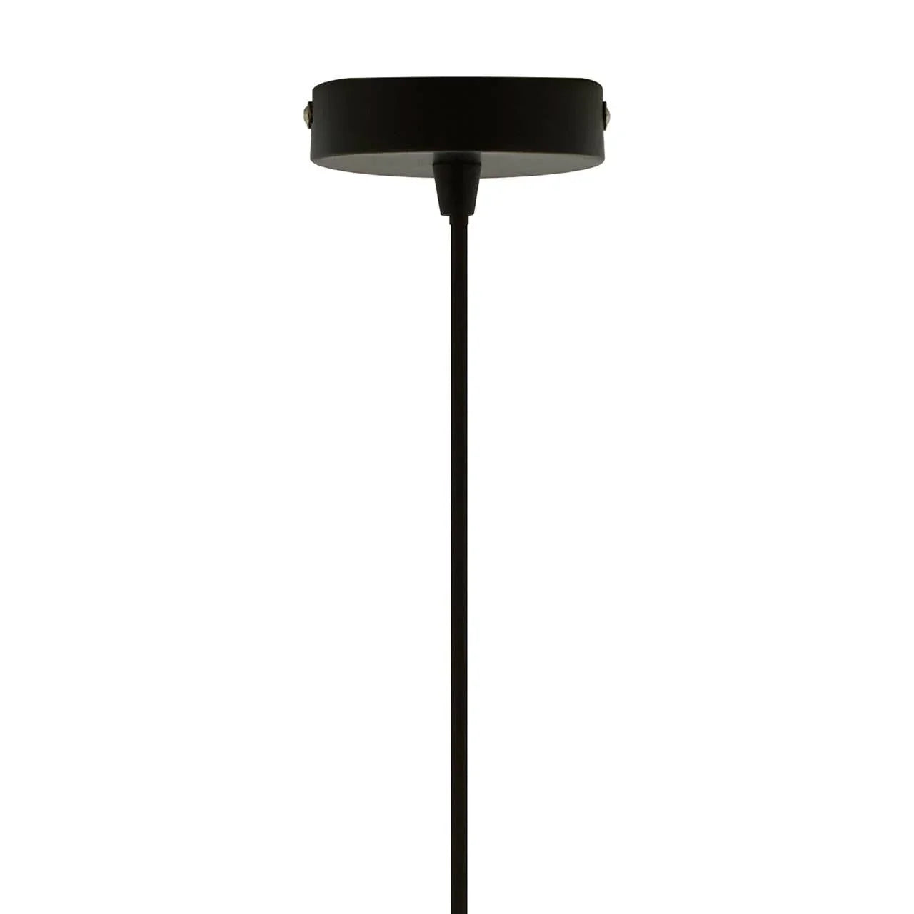 Black ceiling pendant light fixture with round canopy and slim hanging rod