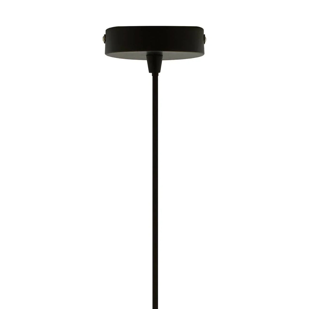 Black ceiling pendant light fixture with round canopy and slim hanging rod