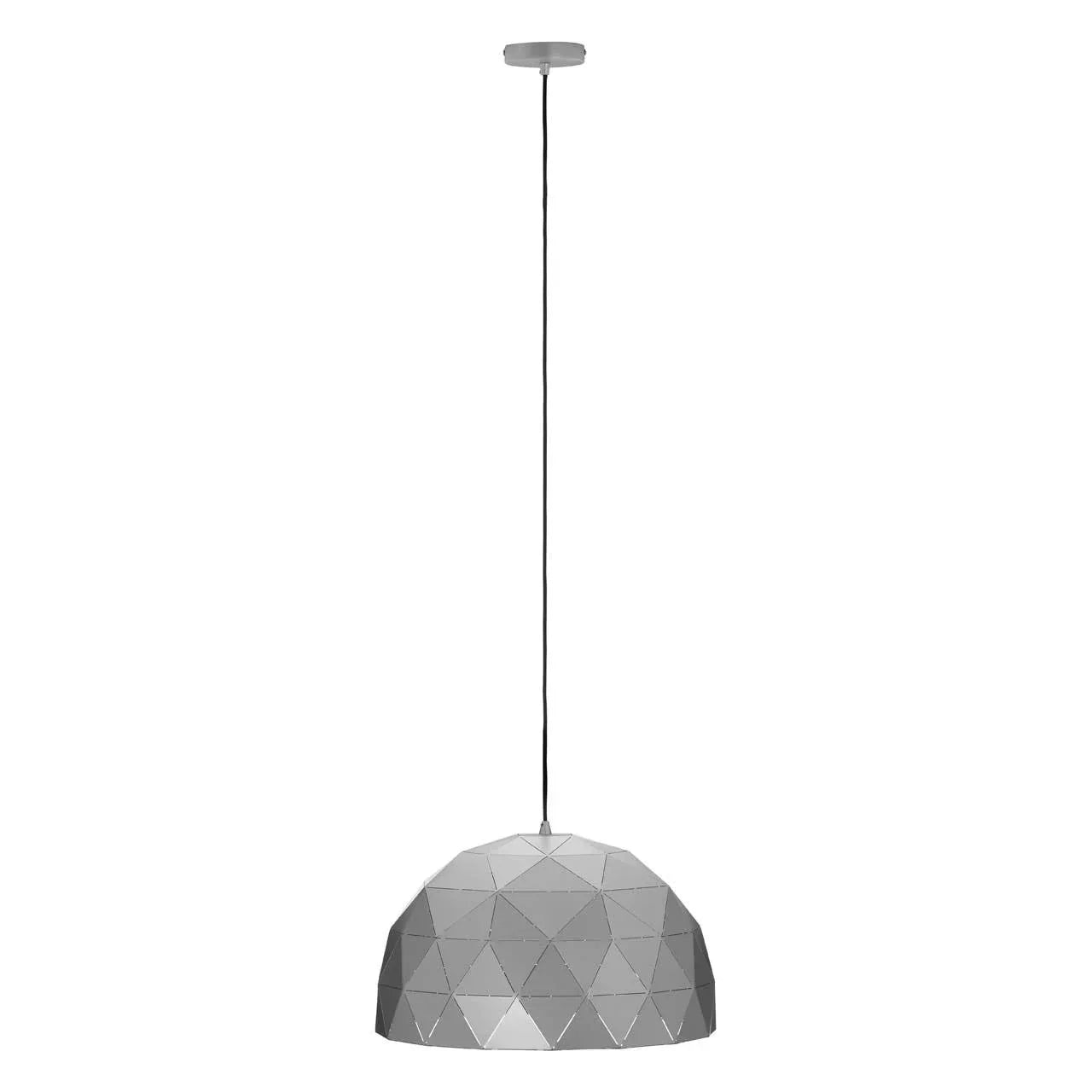Geometric silver pendant ceiling light with dome shade and black cord