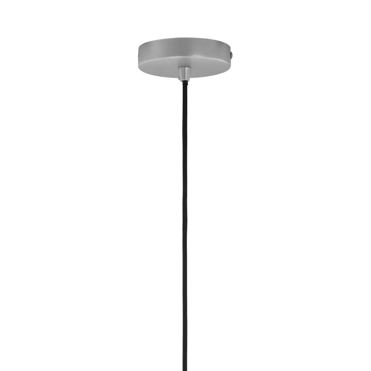 Ceiling pendant light fitting with black cable and round silver canopy