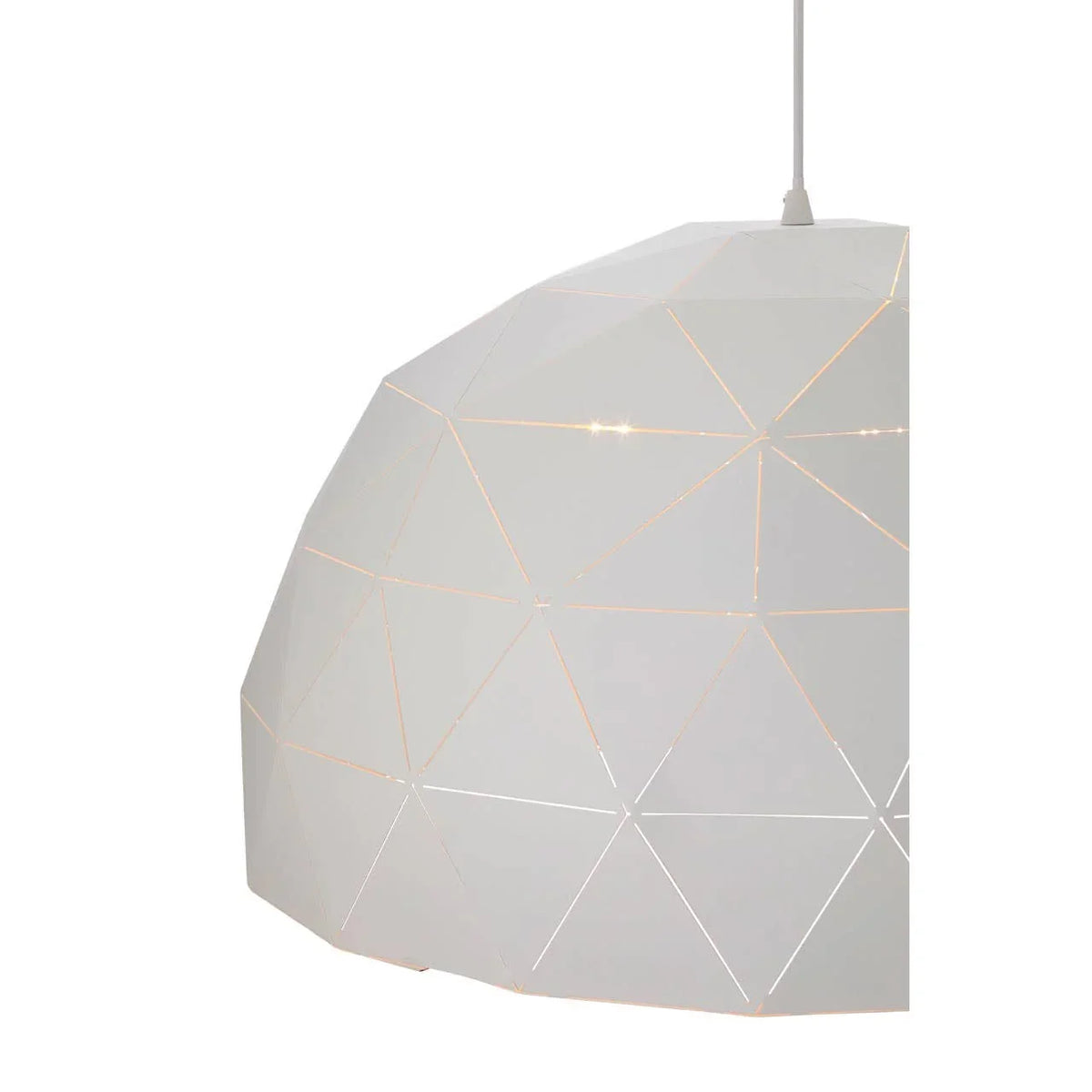White geometric pendant light shade with triangular cut-out pattern