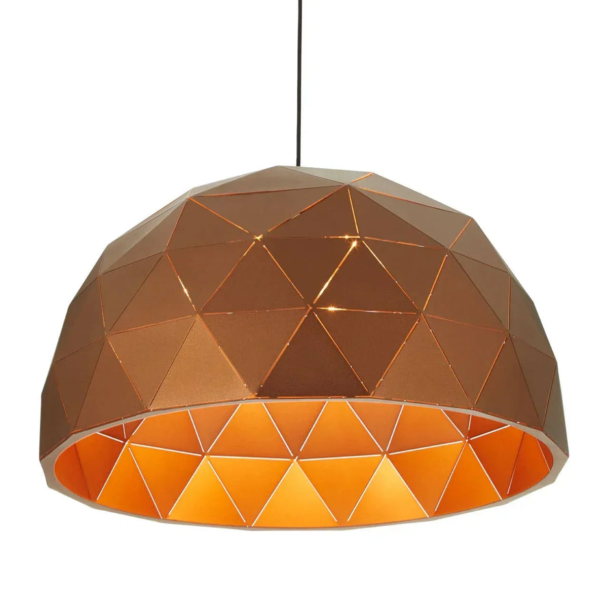 Geometric copper pendant light shade with matte finish and triangular pattern
