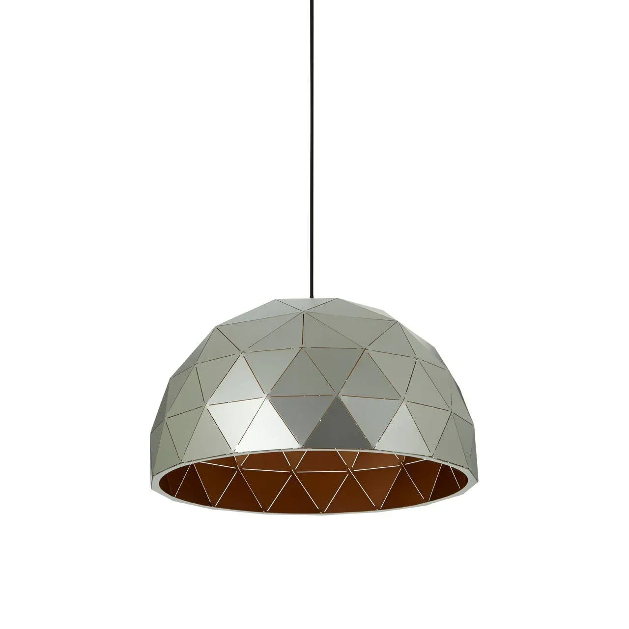 silver geometric dome pendant light with triangular pattern
