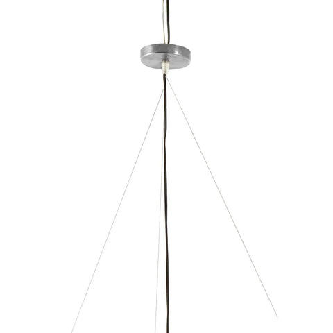 Ceiling pendant light fixture with chrome canopy and suspended black electrical cord