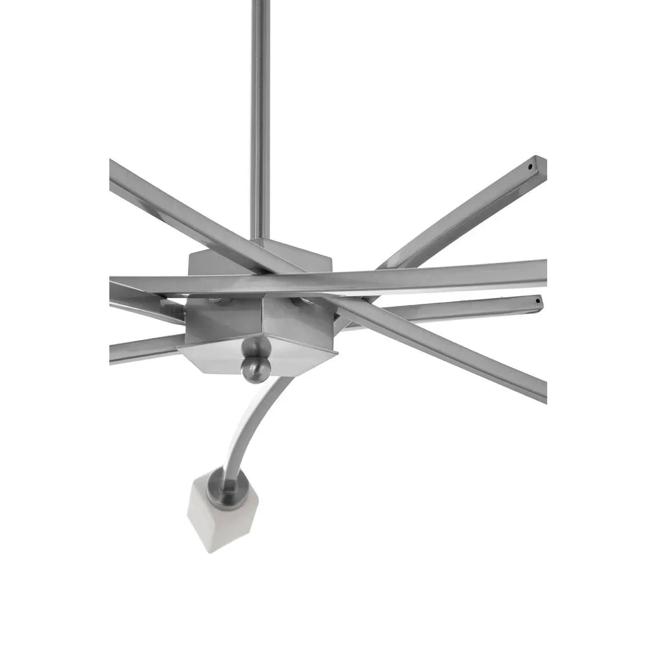Brushed metal chandelier frame with intersecting arms in modern design, close-up view