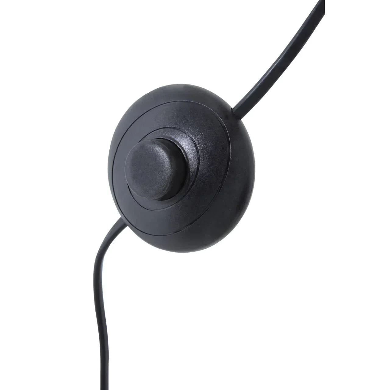 Black floor lamp foot switch with circular button and attached power cable