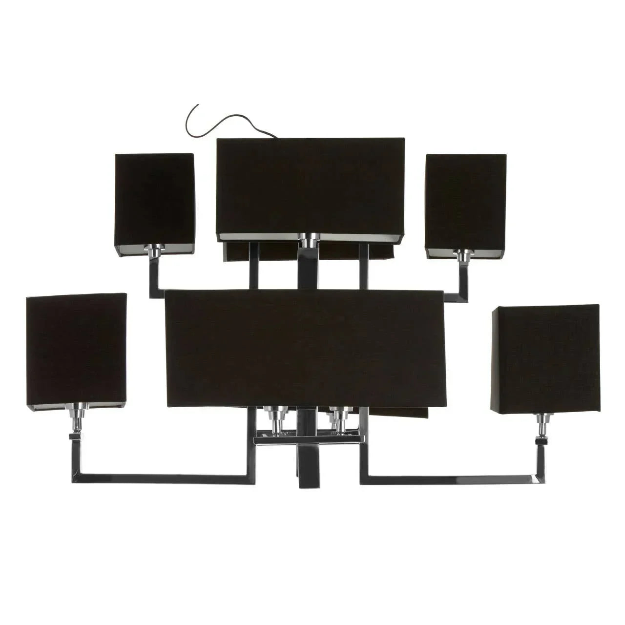 Black rectangular wall light with chrome arms in geometric arrangement