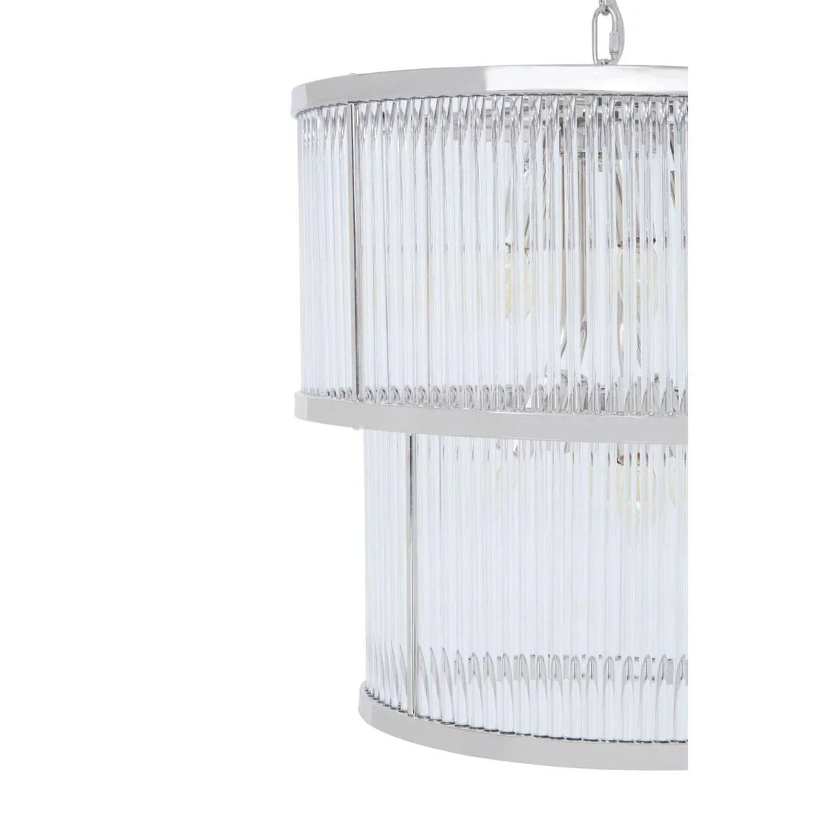 Chrome and glass pendant light with vertical ribbed design, modern ceiling lighting fixture