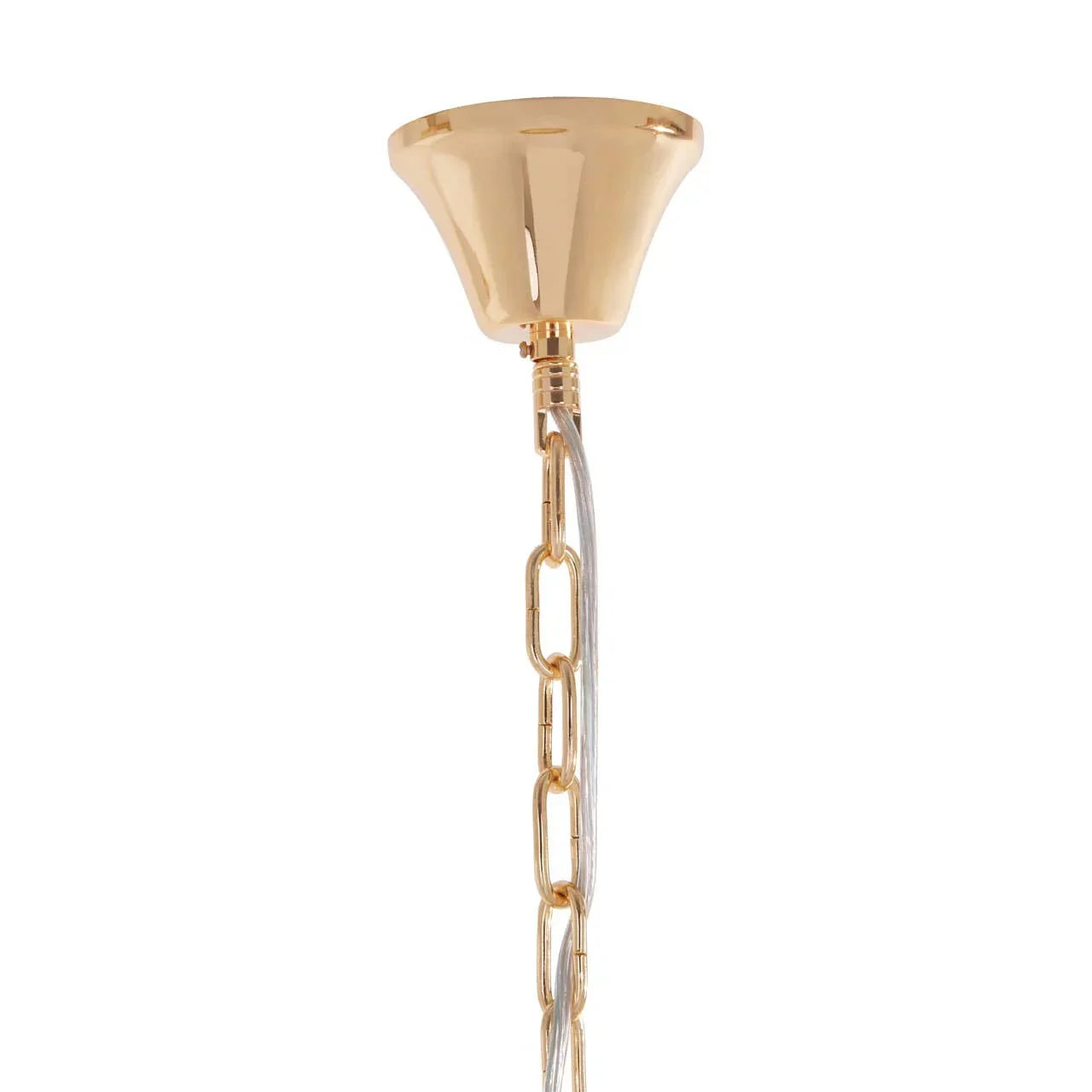 Gold ceiling rose with metal chain and clear electrical cable for pendant light