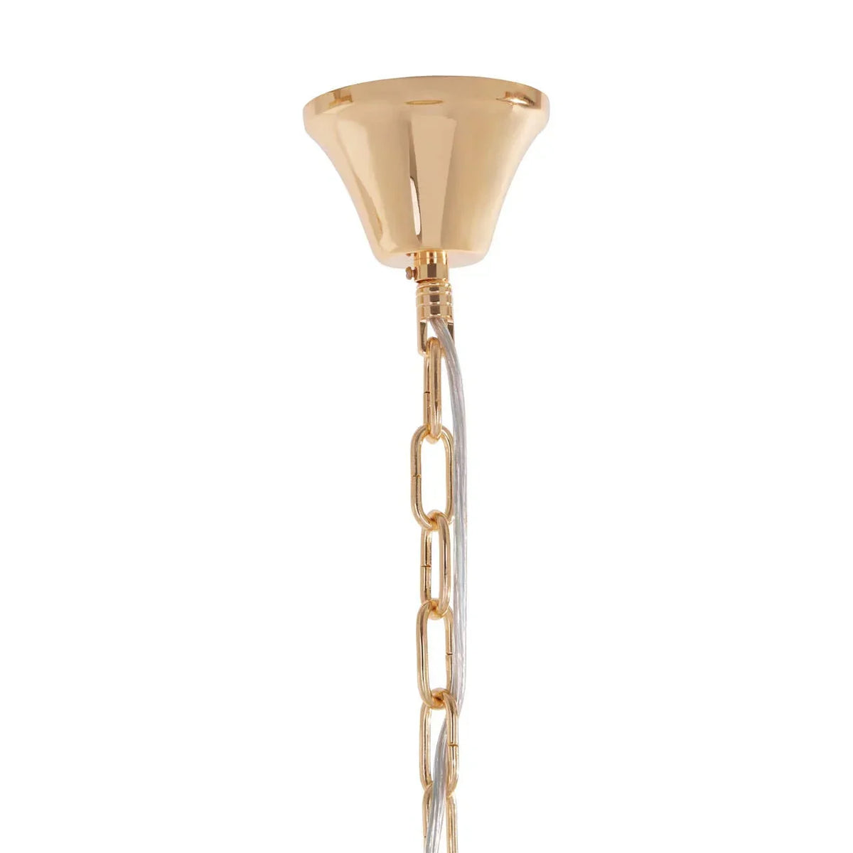Gold ceiling rose with metal chain and clear electrical cable for pendant light