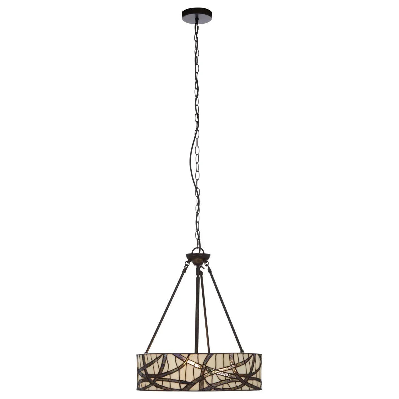 Tiffany style pendant ceiling light with stained glass drum shade and metal frame