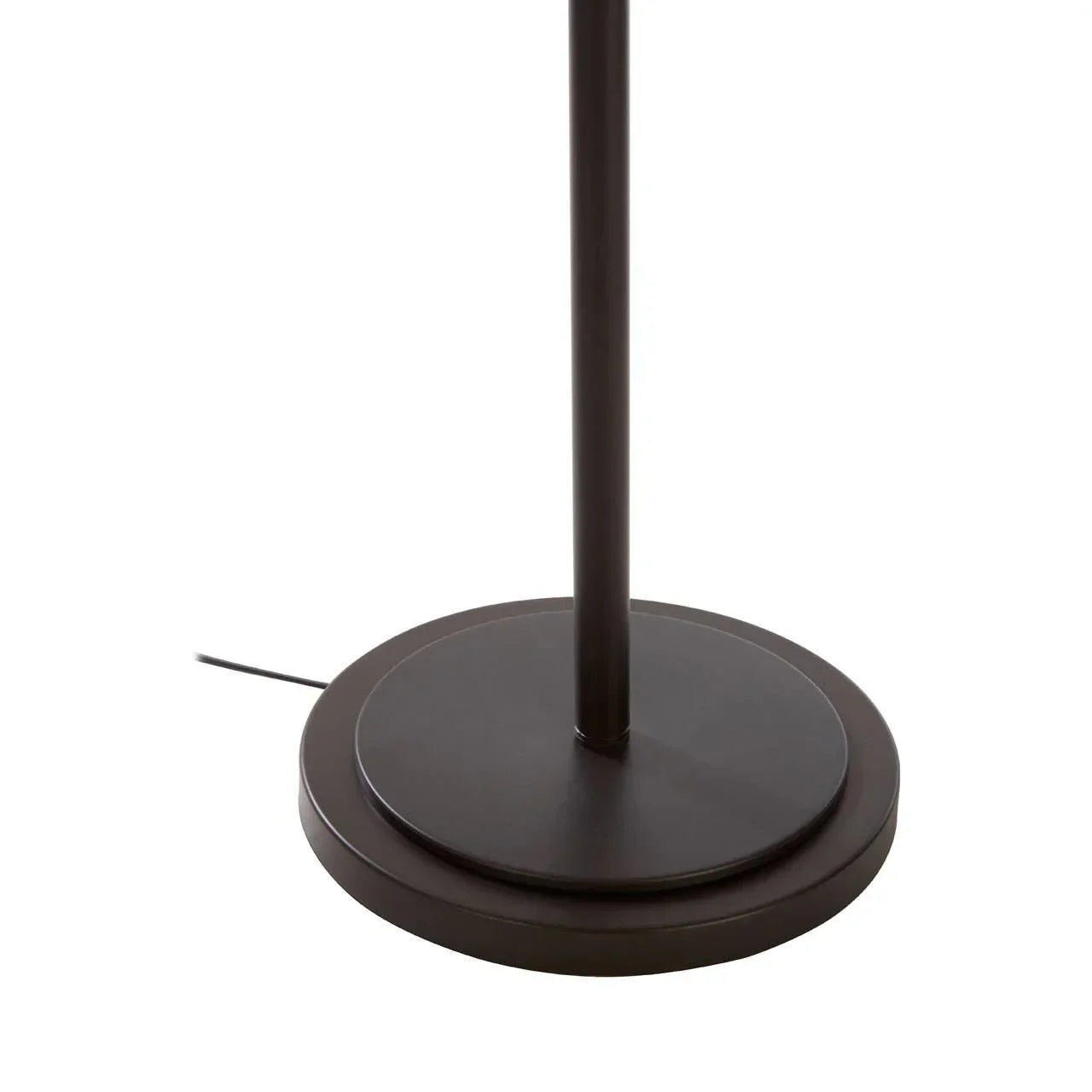 Round black metal floor lamp base with power cord on white background