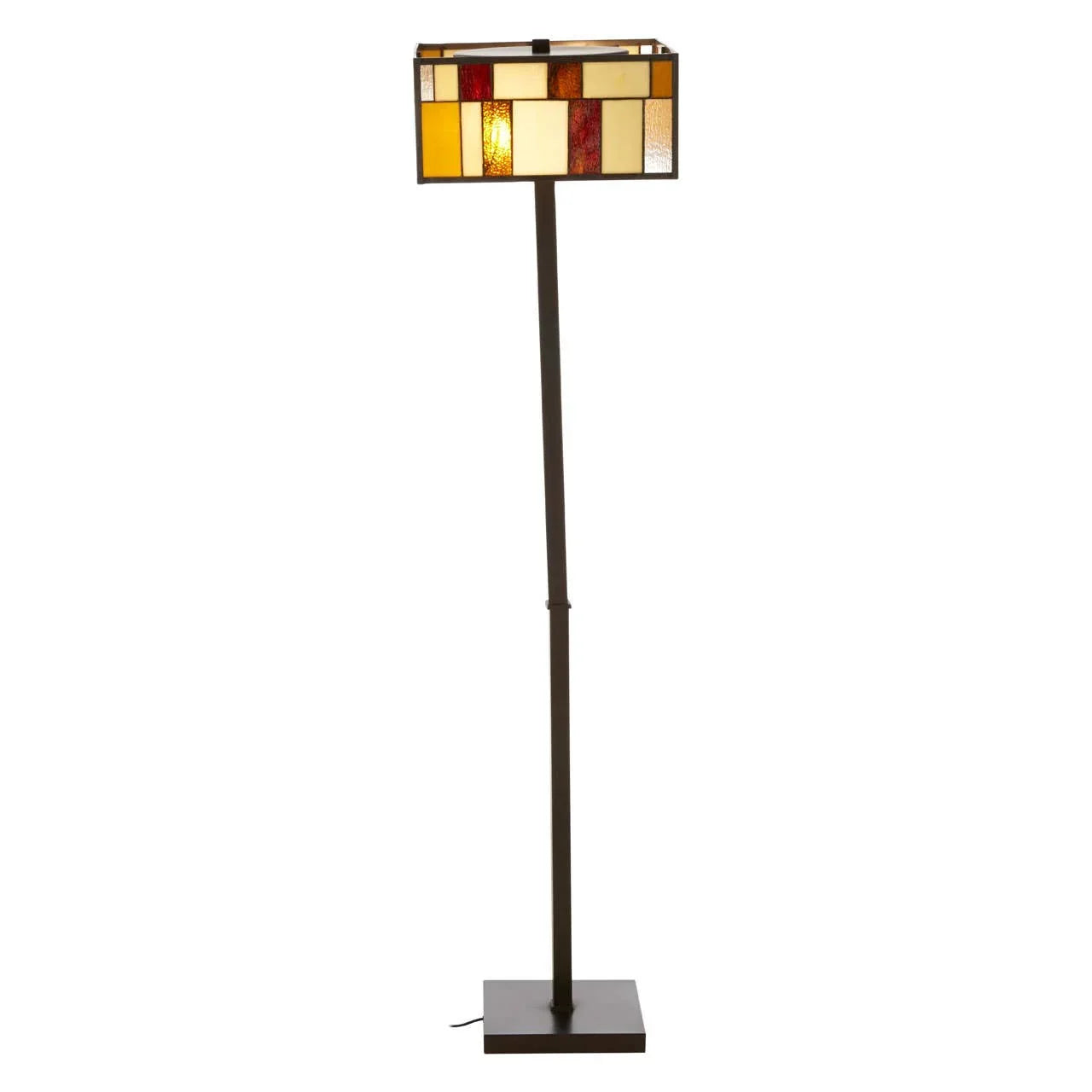 Stained glass floor lamp with rectangular mosaic shade and black metal stand