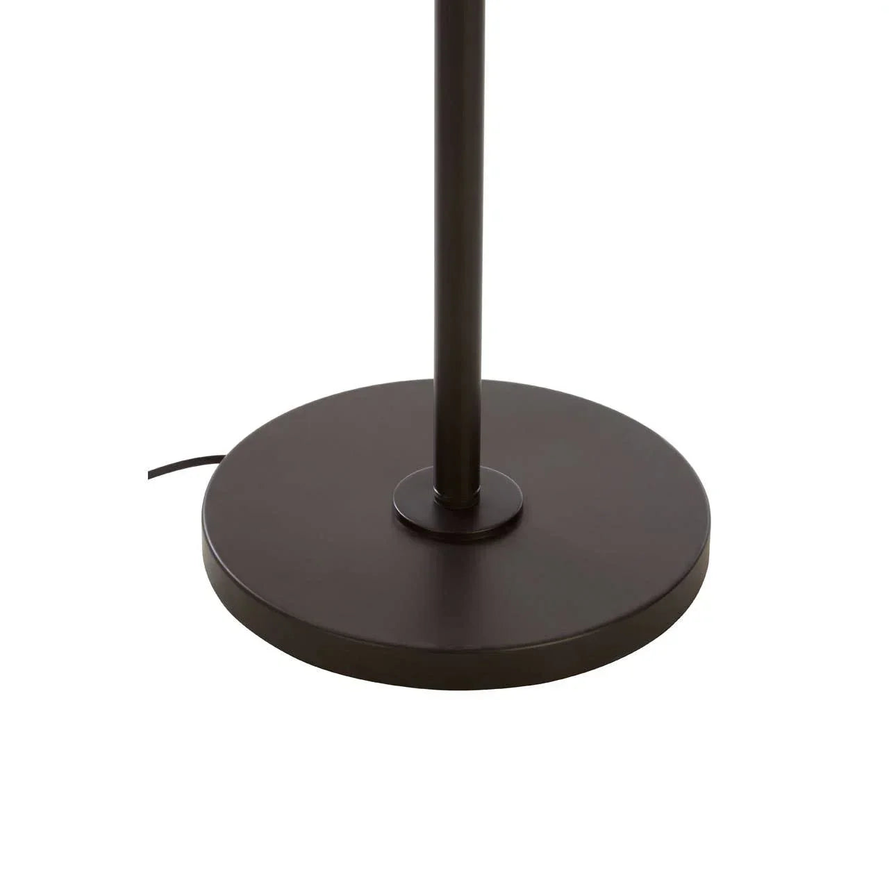 Black metal floor lamp base with round design and visible power cord