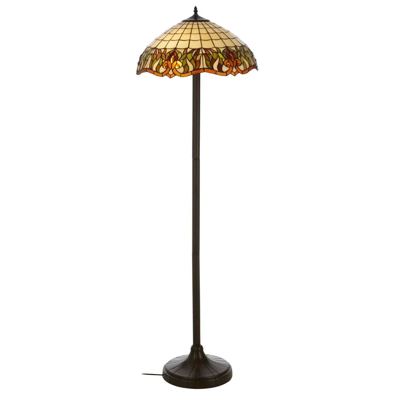 Tiffany style floor lamp with stained glass floral shade and dark metal stand