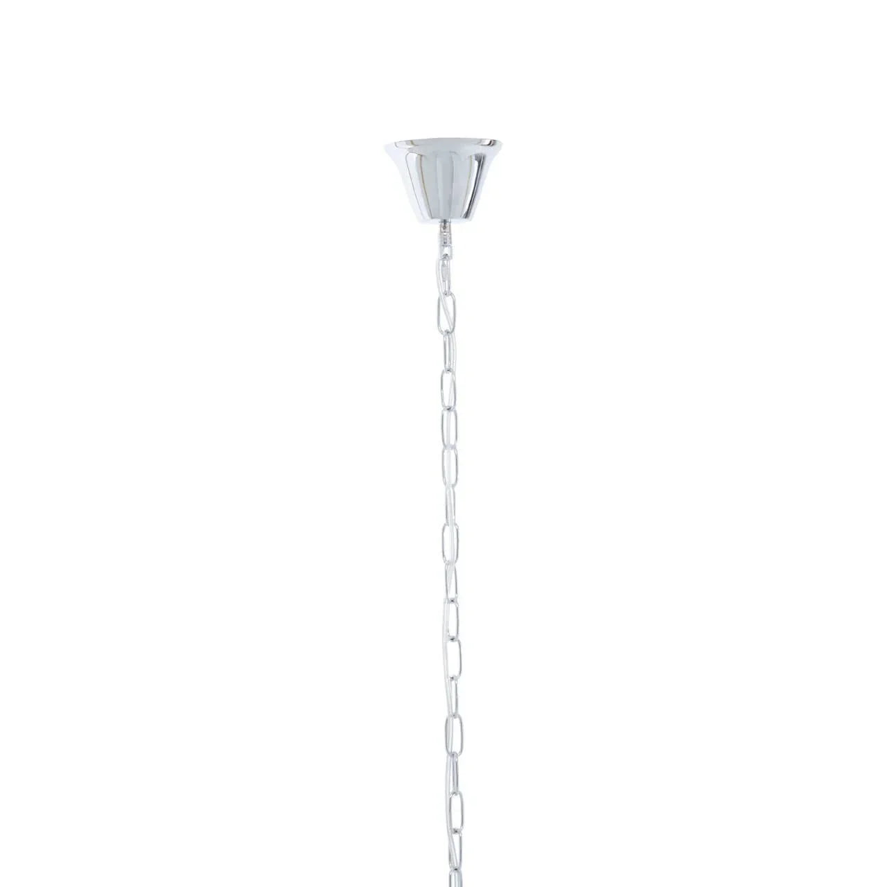 Chrome ceiling pendant light chain with cup fitting on white background