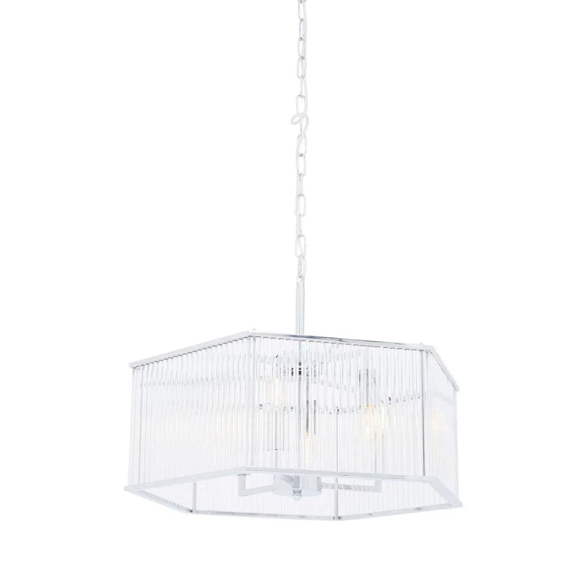 Chrome pendant light with square glass rod shade and hanging chain