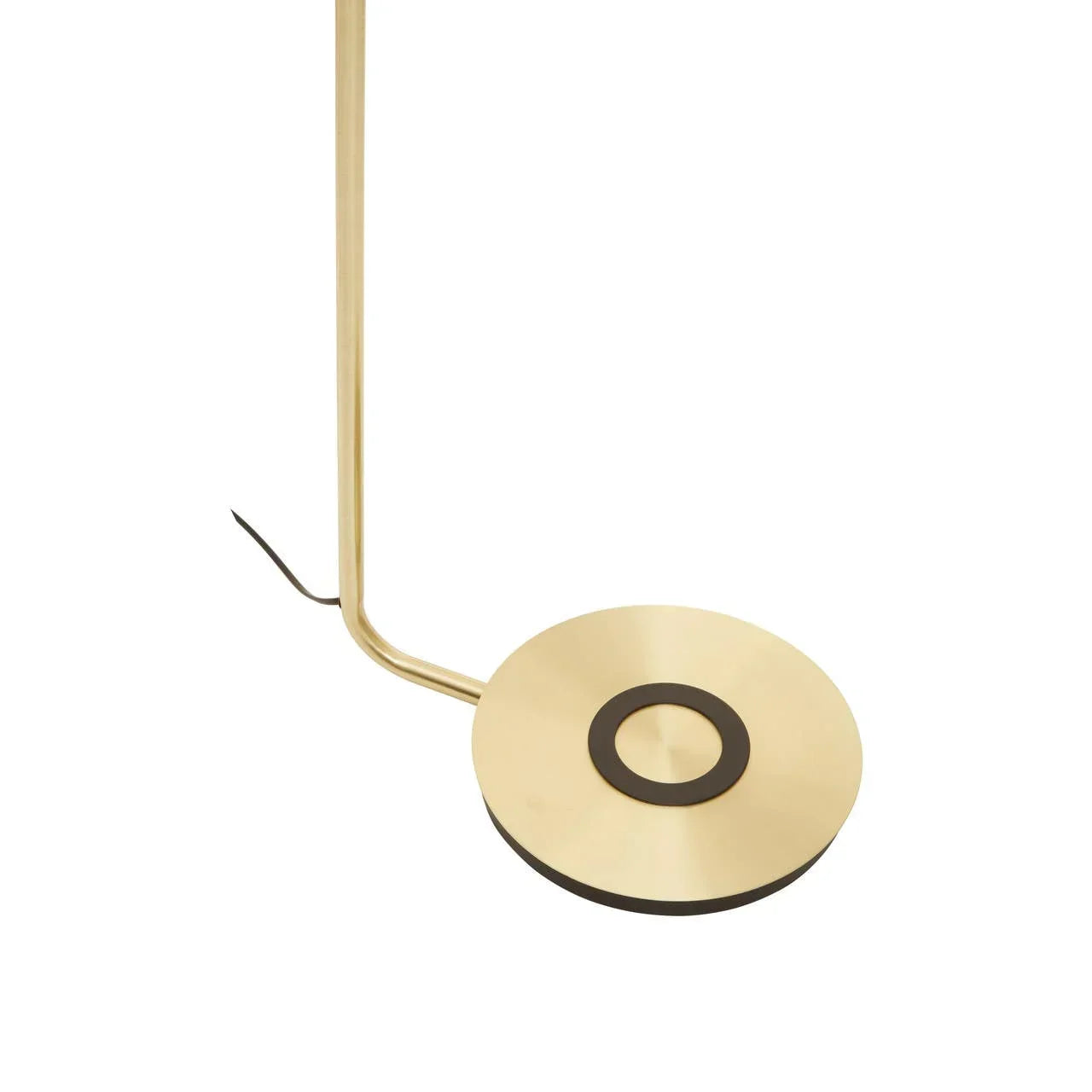 Gold metal floor lamp base with circular black accent and power cord
