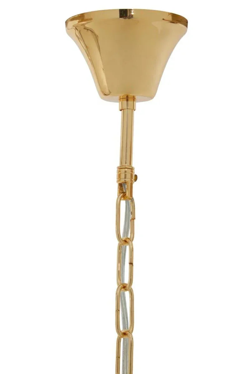 Gold chandelier ceiling rose with matching chain link suspension detail