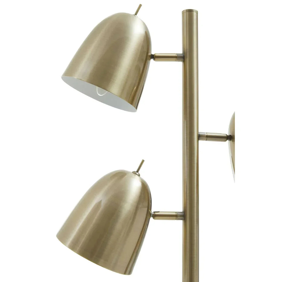 Brushed brass floor lamp with three adjustable dome-shaped metal shades
